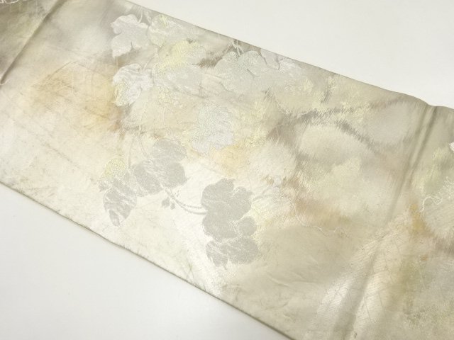 JAPANESE KIMONO / ANTIQUE FUKURO OBI / SILK / WOVEN GRAPE & FENCE